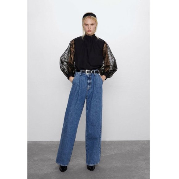 Zara Organza Sleeve Blouse Top Long Sleeve Back - Picture 3 of 7